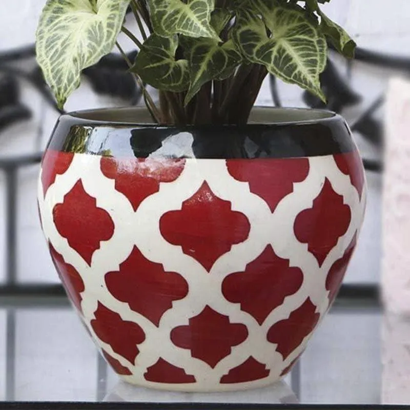 Ugaoo Apple Rose Ceramic Pot (15 CM) - Red media 4