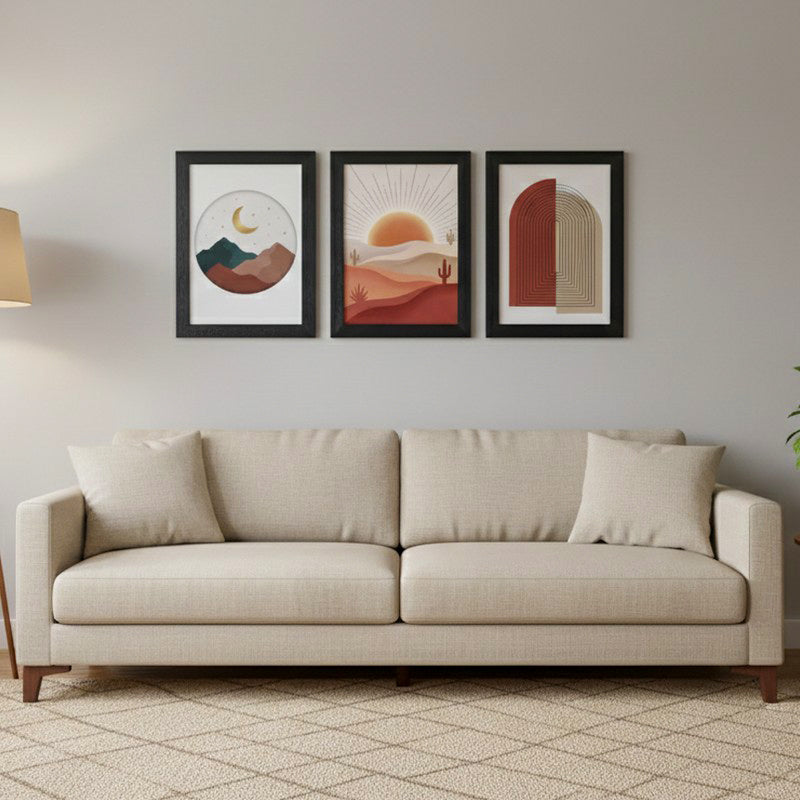 Tranquil Dusk Minimal Wall Painting With Frame - Set Of Three