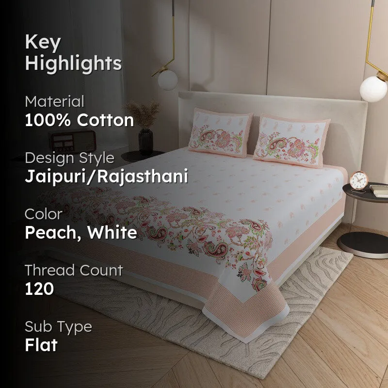 Royal Glow Cotton Bedsheet (Peach,White) - 120 TC media 2