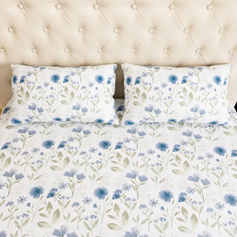 Harmony Floral Cotton Bedsheet (Blue) - 180 TC media 4