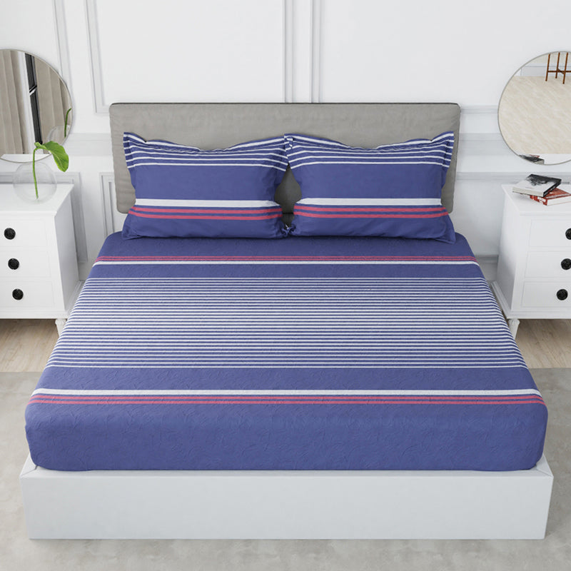Nautica Versailles Veil Cotton Bedsheet (Blue & Grey) - 210 TC media 3