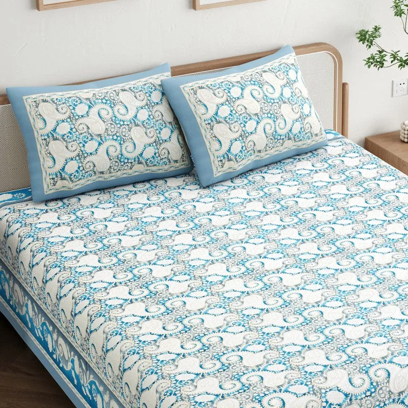 Mango Muse Cotton Bedsheet (White,Blue) - 180 GSM media 4