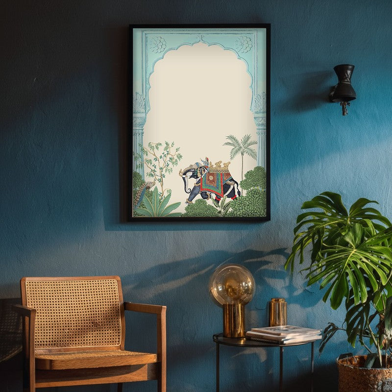 Eka Gaja Framed Jharokha Canvas Wall Painting media 4