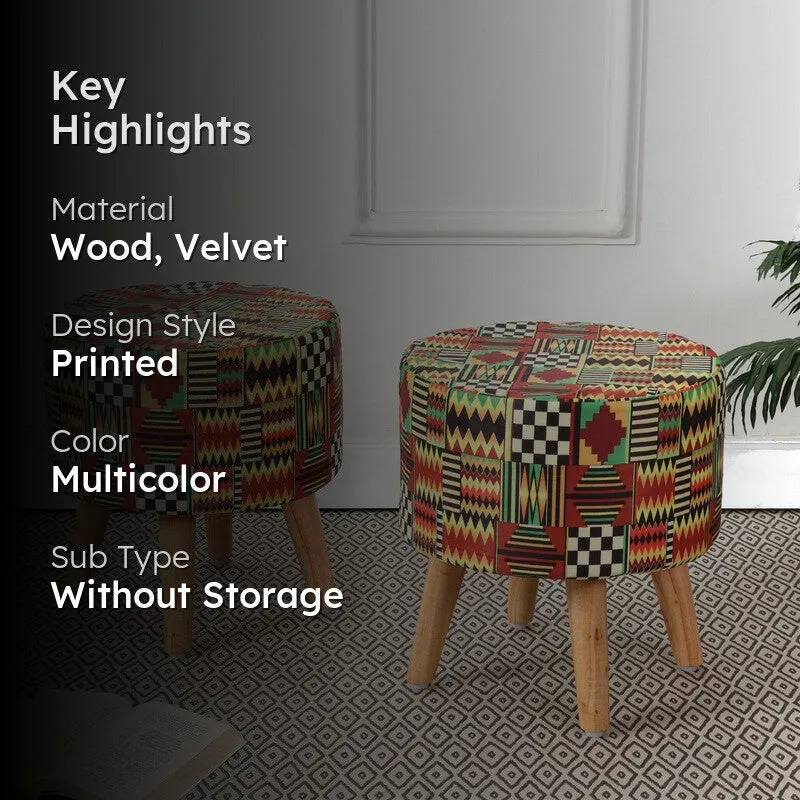 Colorway Kente Print Multicolor Engineered Wood Ottomans - Set Of Two media 2