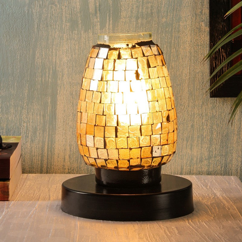 Prismlume Mosaic Glass Table Lamp With Wooden Base
