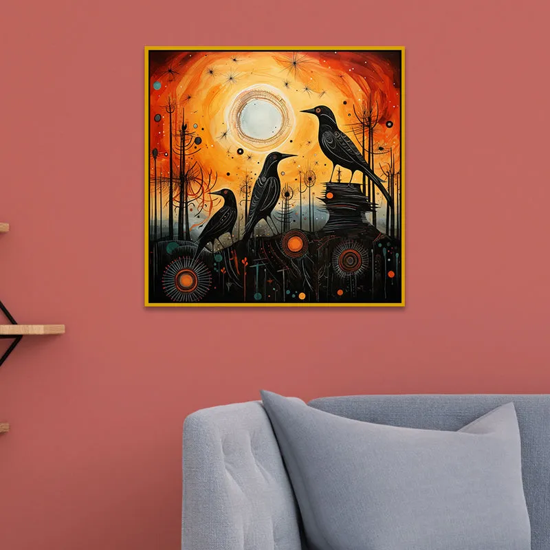 Raven Silhouette Canvas Wall Art With Frame media 1