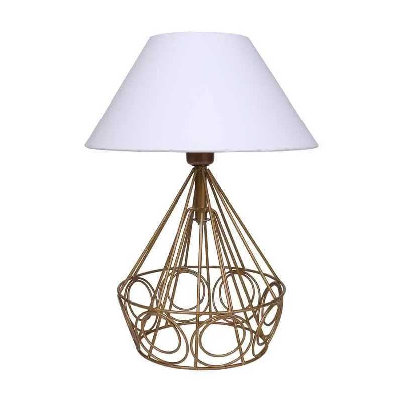 Farmhouse Fabric Table Lamp - White,Gold media 4