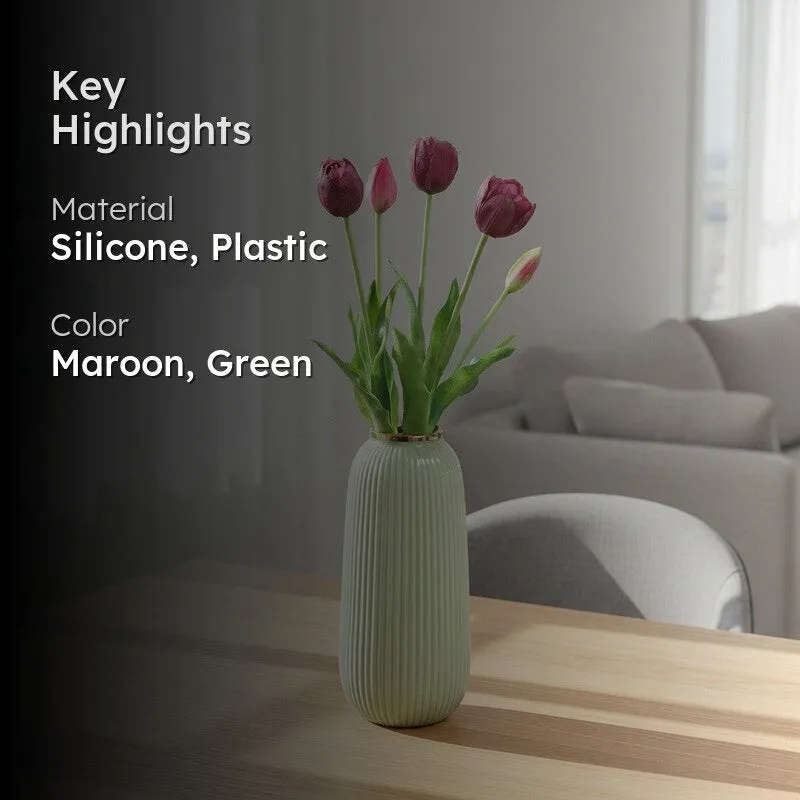 Tulip Artificial Flower Bunch - Maroon media 2