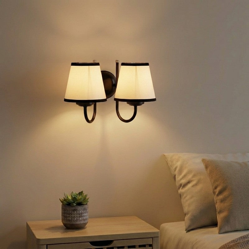 OrbitShade Contrast Trim Twin Cotton Wall Lamp - Ivory