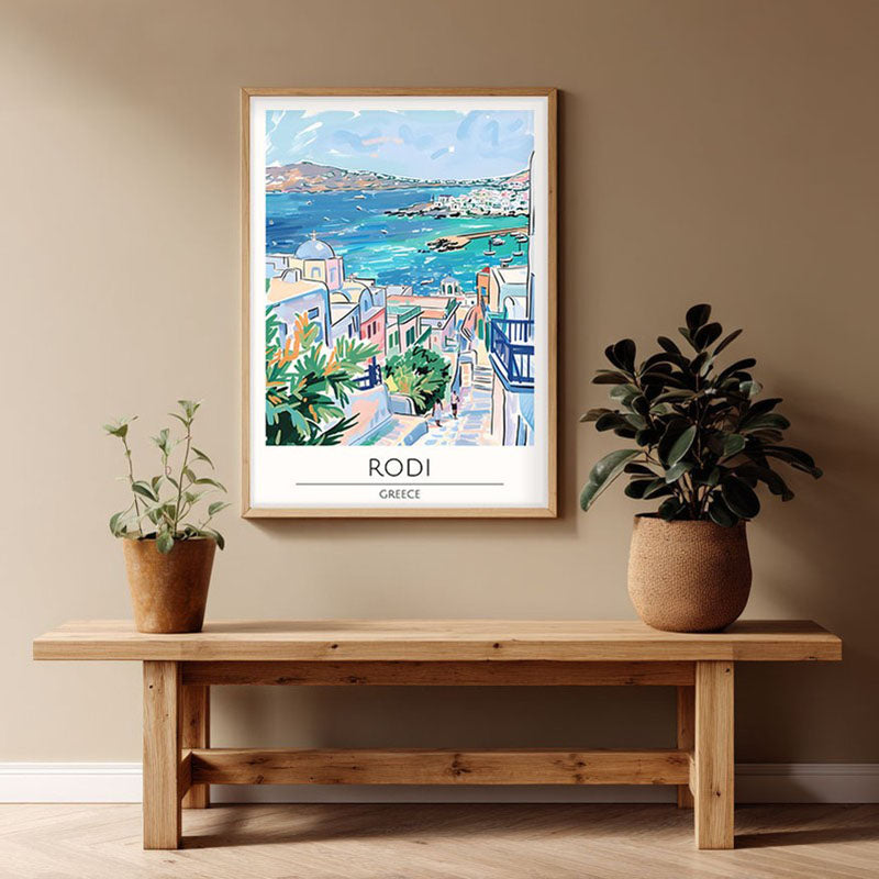 Vintage Rodi Framed Canvas Archival Canvas Wall Painting - Natural Brown Frame