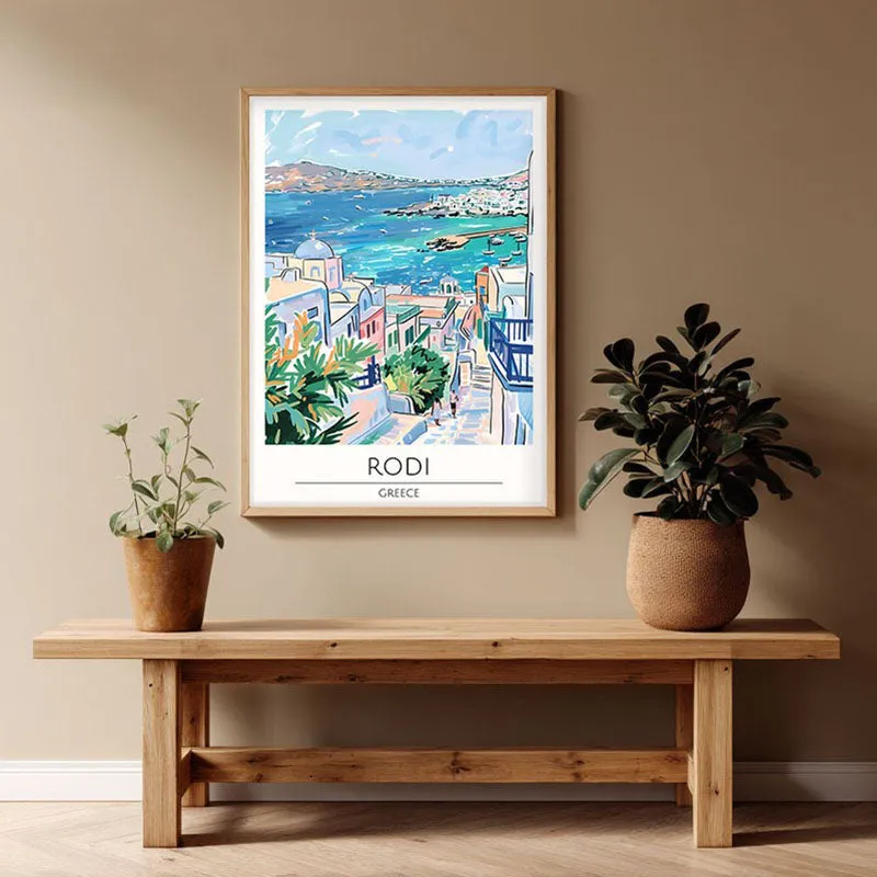 Vintage Rodi Framed Canvas Archival Canvas Wall Painting - Natural Brown Frame media 1