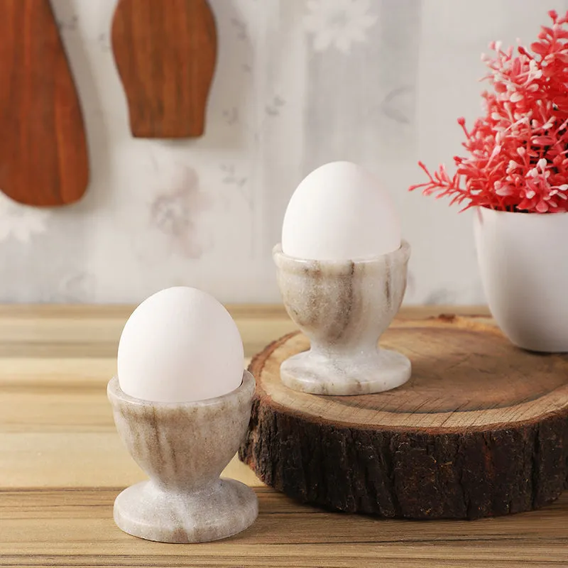 Stone Nest Marble Egg Cup (Beige) - Set Of Two media 1