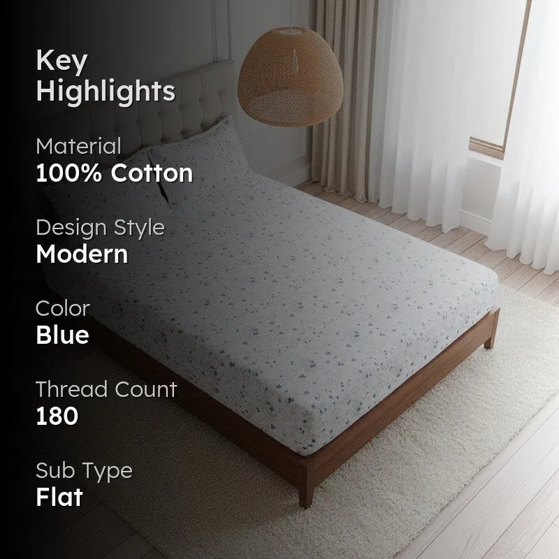 Vishva Floral Cotton Bedsheet (Turquoise) - 180 TC media 2