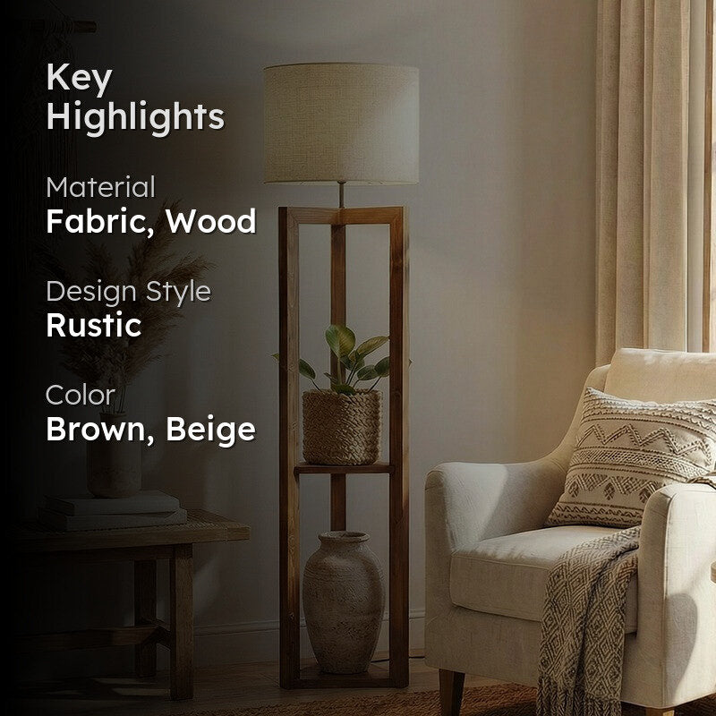 Corintha Shelf Wooden Floor Lamp with Fabric Shade media 2