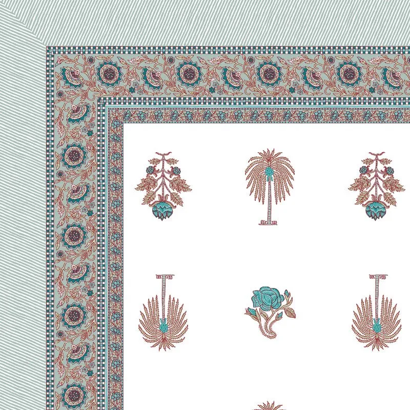 Ethnic Calm Cotton Bedsheet (Green,White) - 120 TC media 6