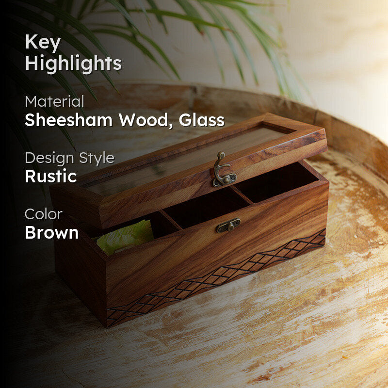 Mehira Sheesham Wood & Glass Tea Box media 2