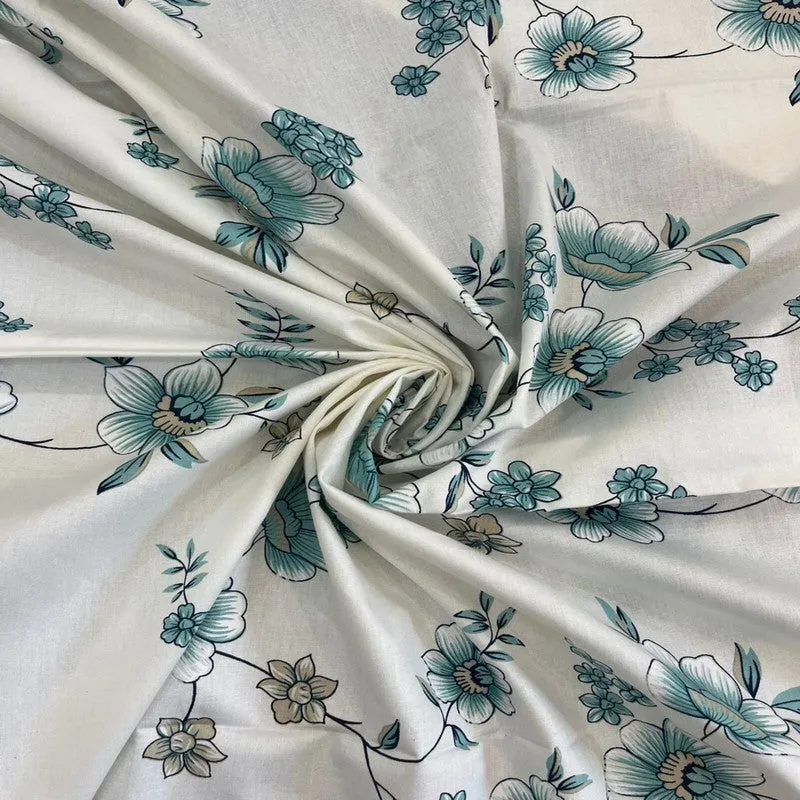 Gentle Petals Cotton Bedsheets (Teal) - 400 TC media 4