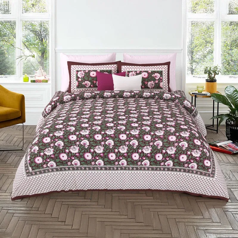 Midnight Blossom Cotton Bedsheet (Pink) - 200 TC media 1