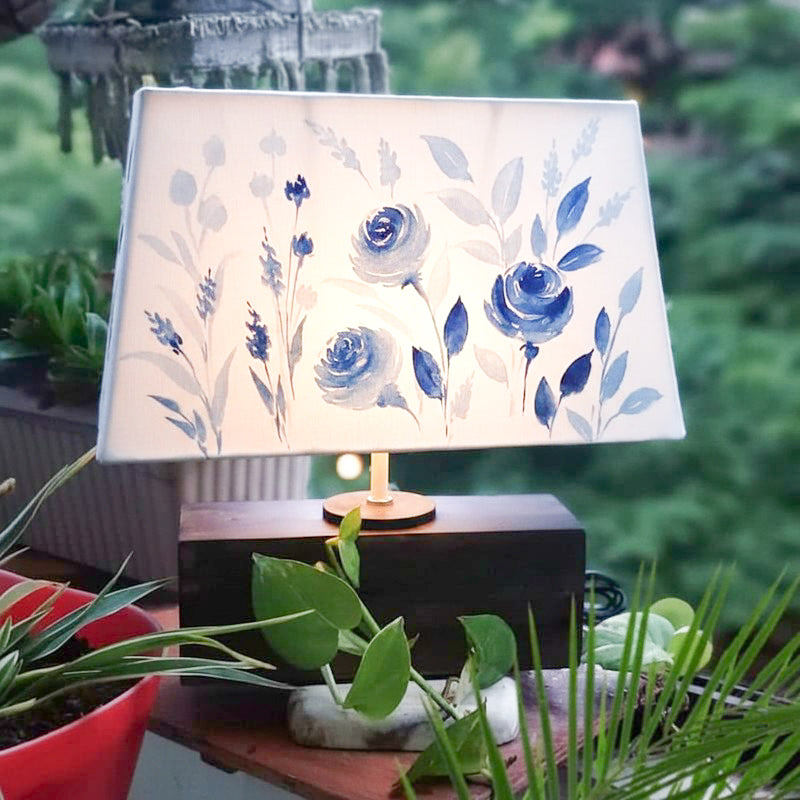 Indigo Blossom Handpainted Fabric Table Lamp - Multicolor