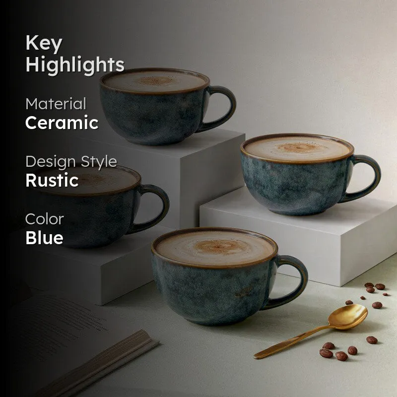 Cuddle Ceramic Tea Cup (250 mL Each),Blue) - Set Of Four media 2