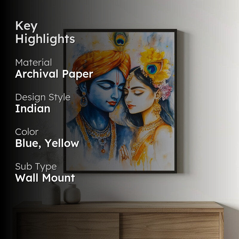 Radhe Krishna Archival Paper Wall Painting With Black Frame media 2