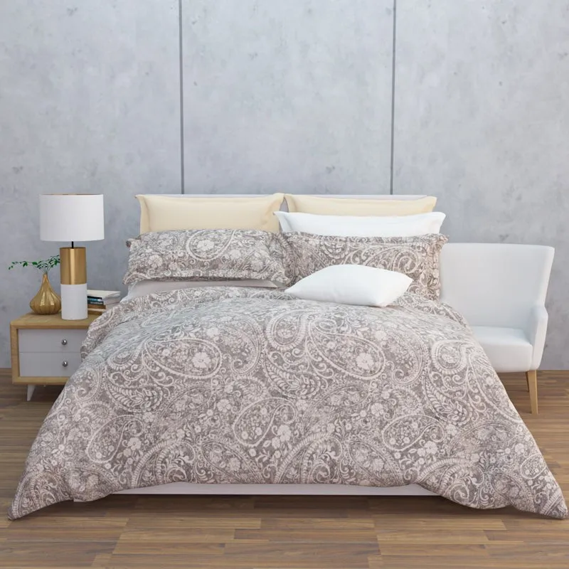 Paisley Nights Cotton Bedsheet (Beige, Grey) - 144 TC media 7