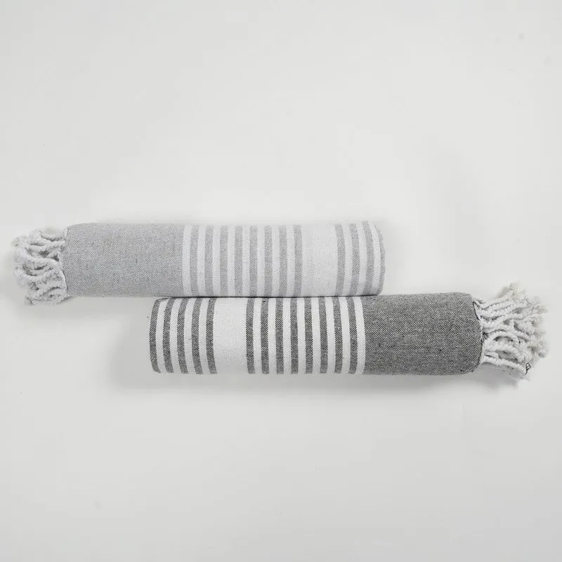 Loomera Striped Cotton Bath Towels (Light & Dark Grey) - Set Of Two media 7