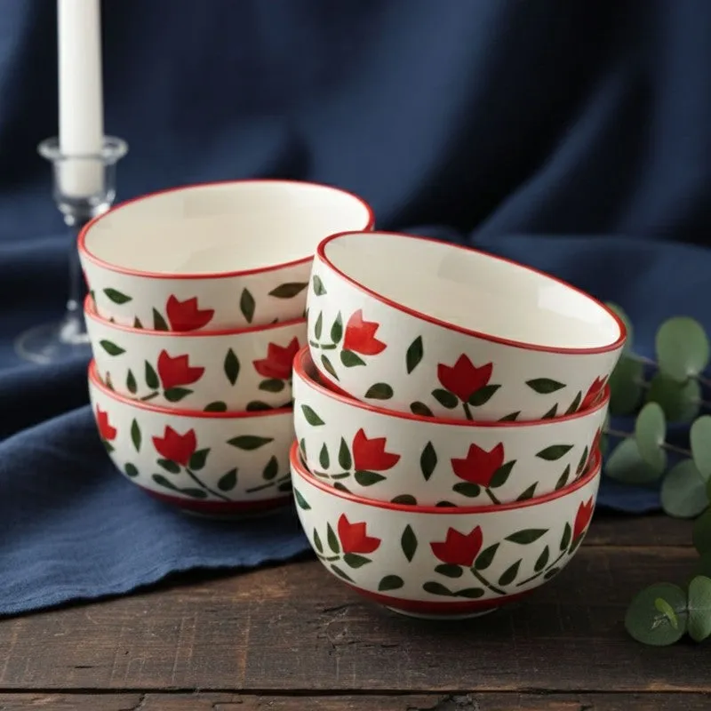 Urban Ceramic Snack Bowls (Red,White, 180 mL Each) - Set Of Six media 3