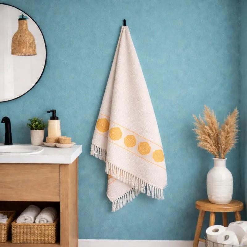 Rosette Cotton Hand & Bath Towel (Yellow & White) - Set of Two media 3