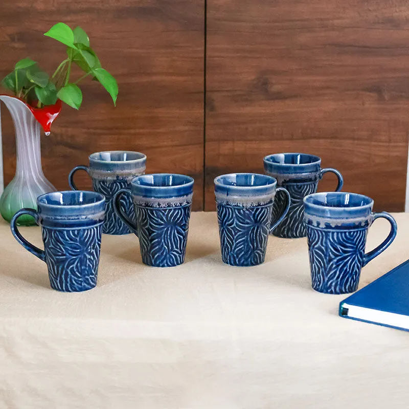 Ceramuse Ceramic Coffee Mug (300 mL Each/Deep Blue) - Set of Eight media 1