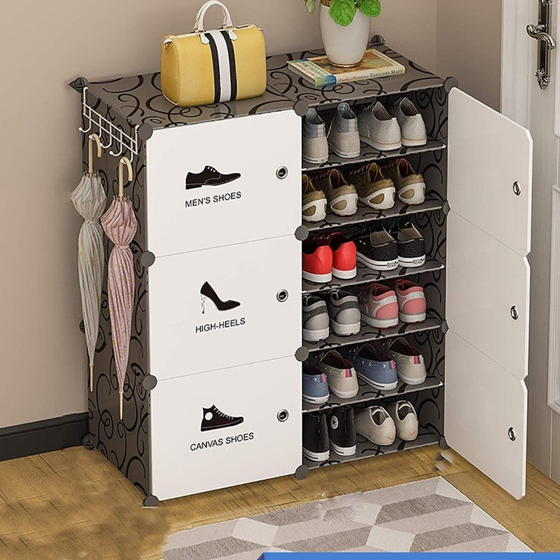 Sleek White & Black Shoe Rack with Metal Frame media 3