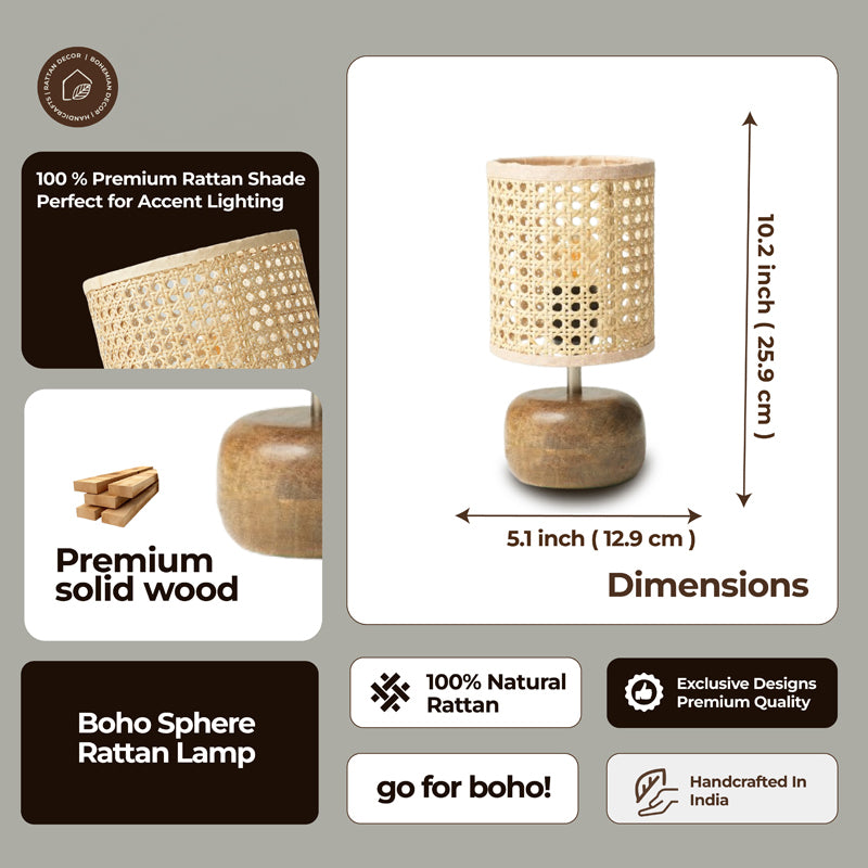EmberLit Rattan Mango Wood Table Lamp - Beige,Brown media 8
