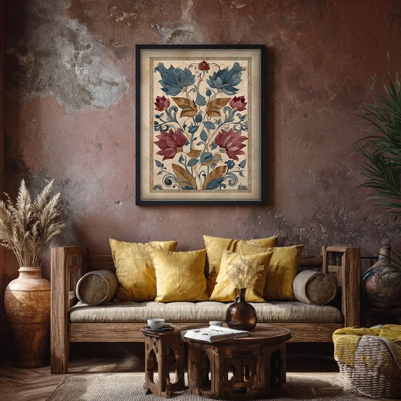 Vintage Lotus Canvas Wall Painting With Black Frame media 7