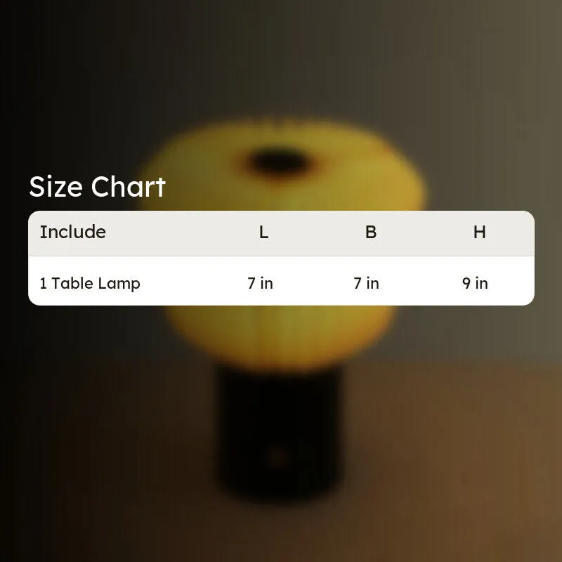 Size chart graphic for one table lamp against a blurred lamp background