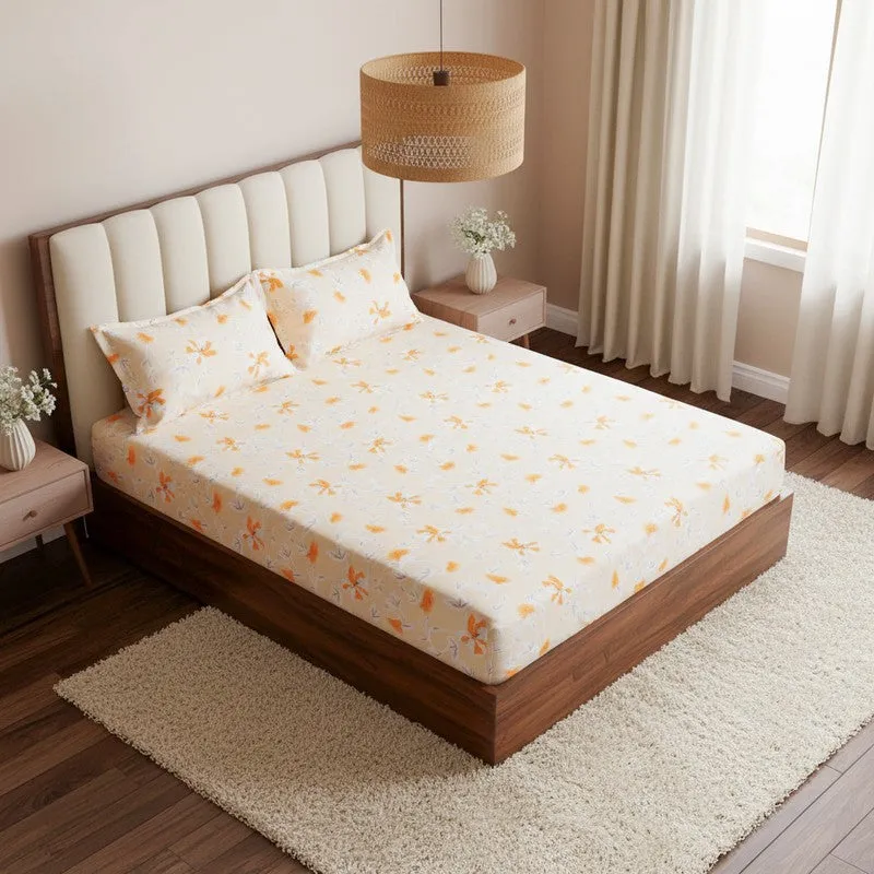Carmilla Floral Cotton Bedsheet (Yellow) - 180 TC media 1