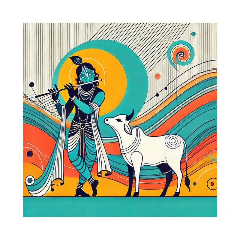 Sacred Krishna And Cow Wall Painting media 4
