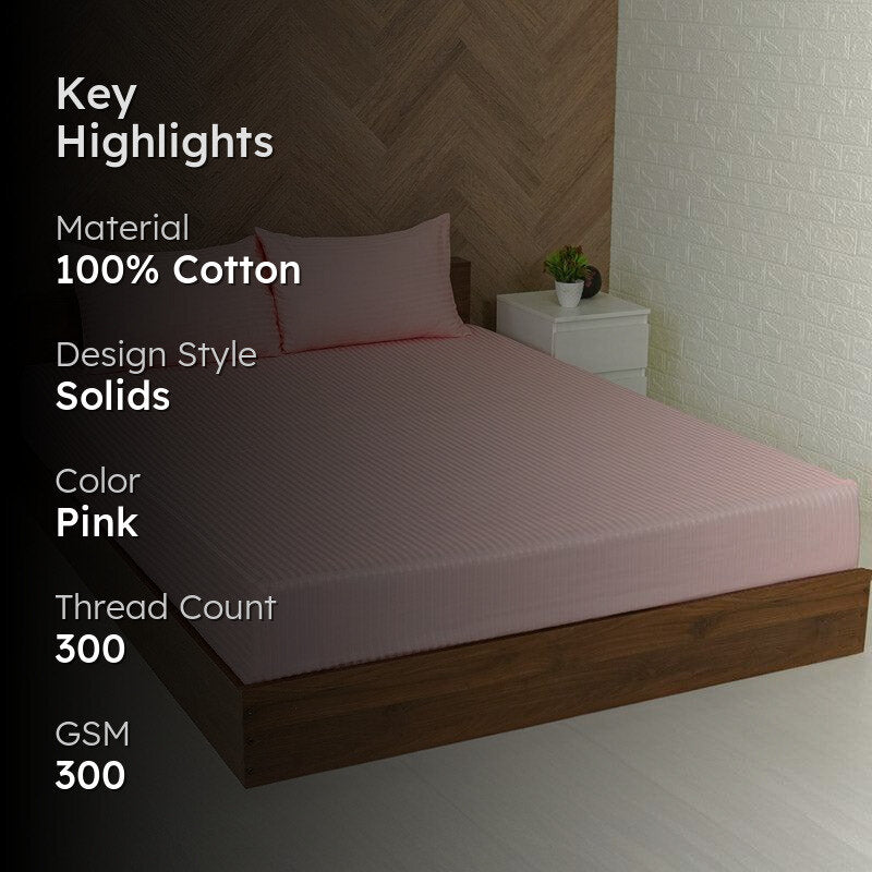Reposi Striped Cotton Bedsheet (Pink) - 300 TC media 2