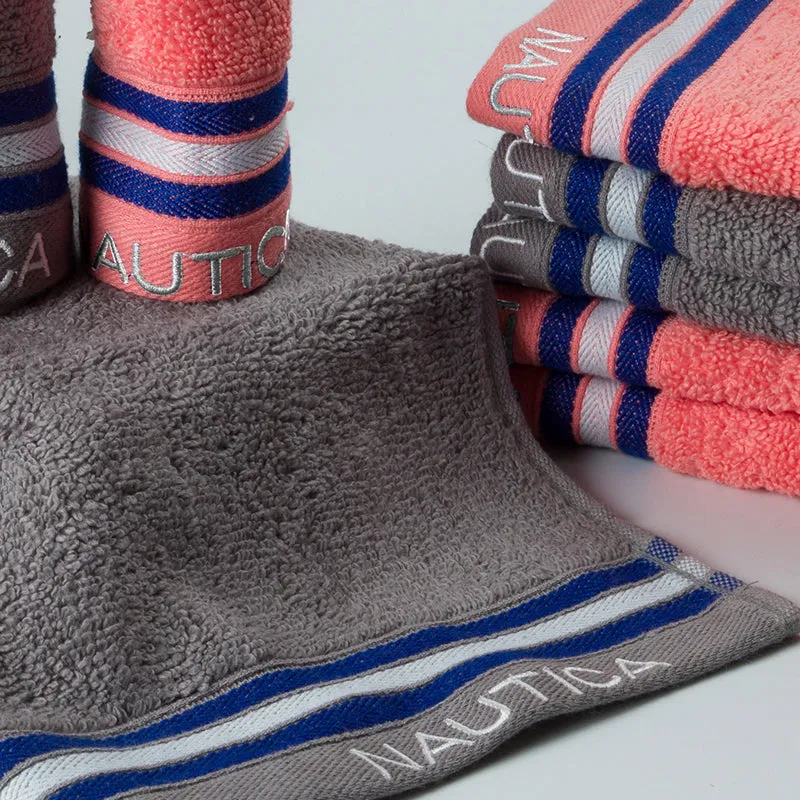 Nautica Dove Down Cotton Face Towel (Grey & Coral) - Set Of Eight media 3