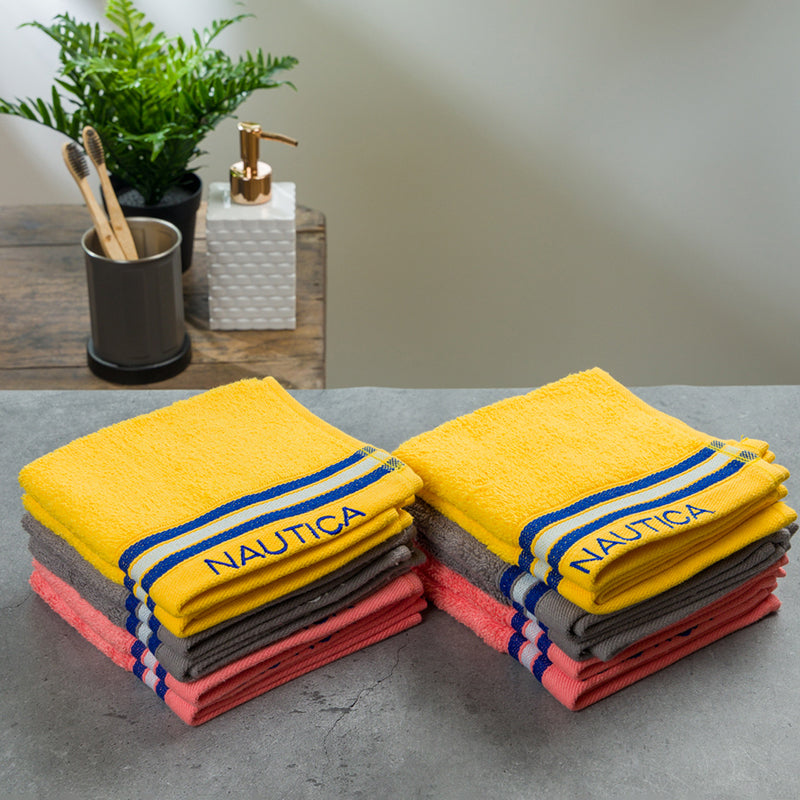 Nautica Dove Down Cotton Face Towel (Grey, Yellow & Coral) - Set Of Twelve media 4