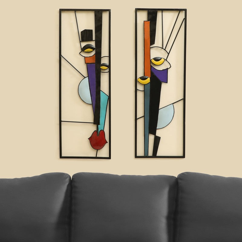 Lines Of Faces Metal Wall Accent - Set Of Two