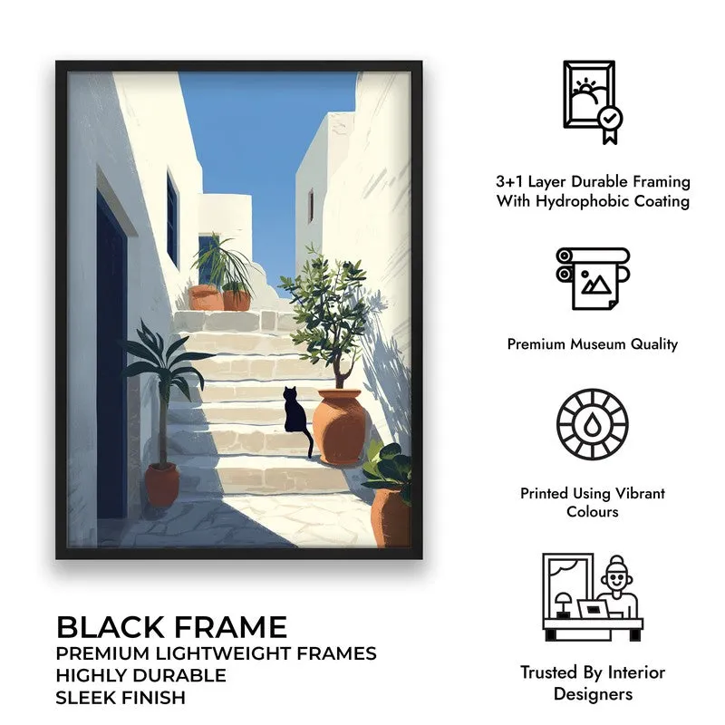 Sunlit Steps Canvas Wall Painting - Black Frame media 10