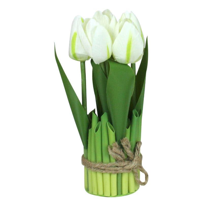 Faux Tube Tulip Flower Bunch - White media 3
