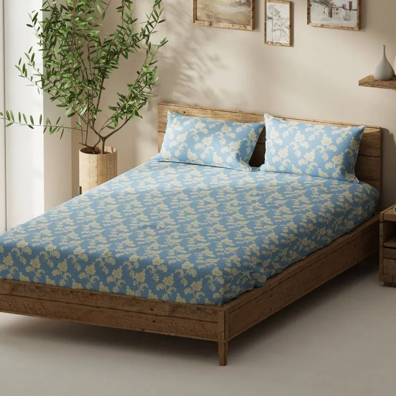 Lorven Fitted Bedsheet (Sea Blue) - 115 GSM media 1