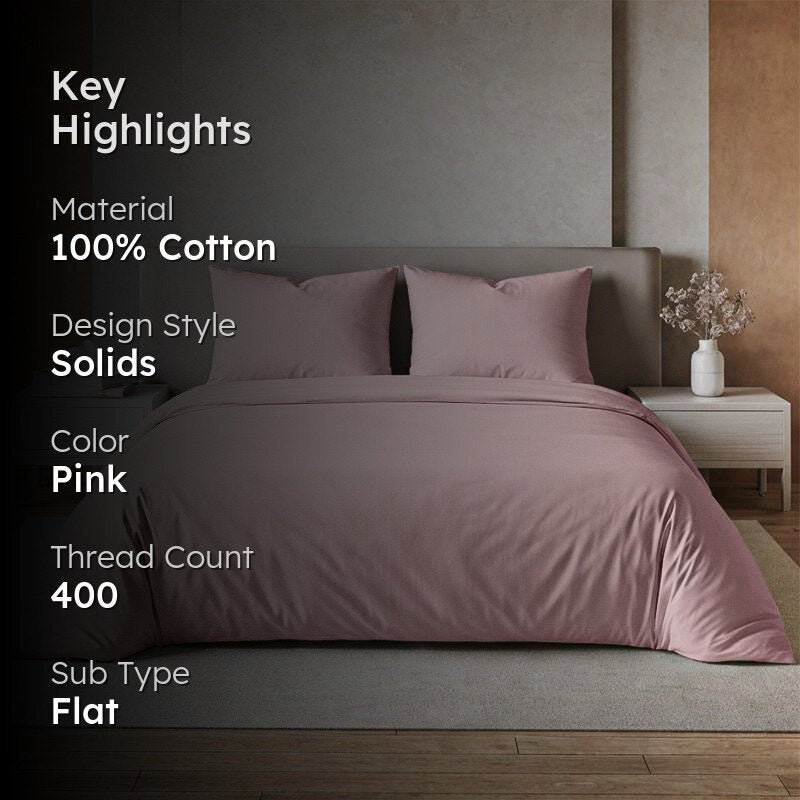 Maison Solid Cotton Bedsheet (Cameo Rose) - 400 TC media 2