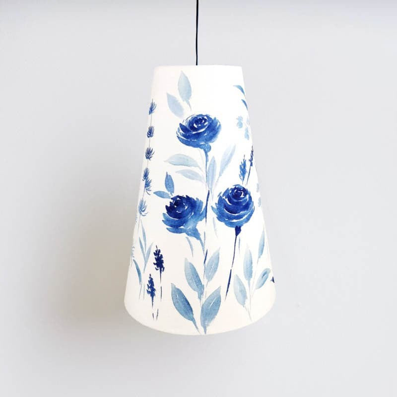 Indigo Blossom Handpainted Fabric Ceiling Lamp media 6