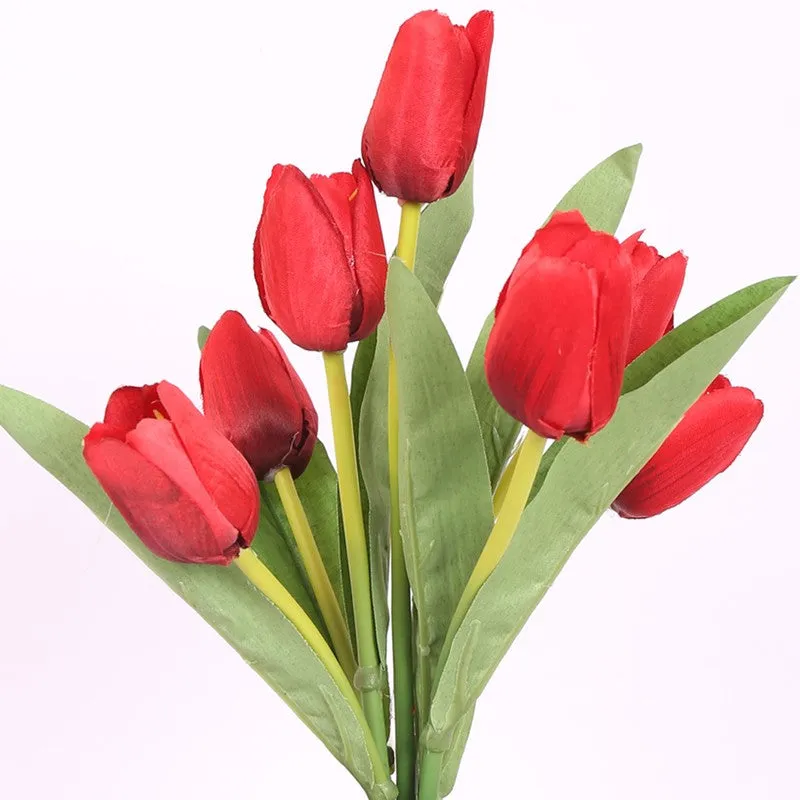Artificial Tulip Flower Plant With Black Plastic Pot - Red media 5