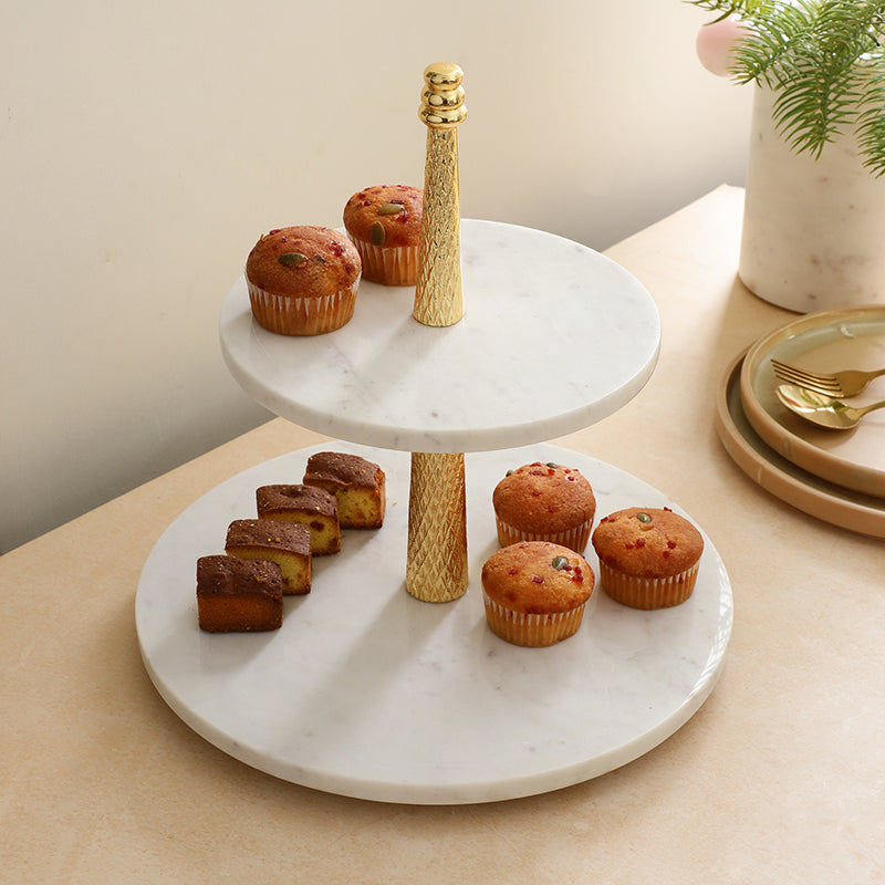 Malach Two Tiered Marble Platter - Gold media 4