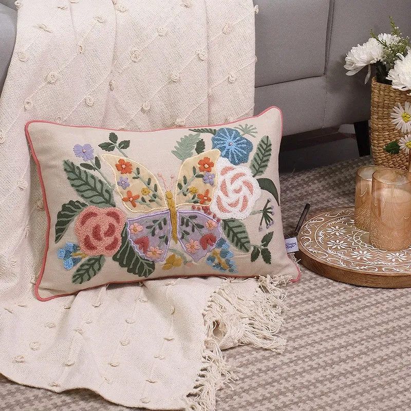 Mint Meadow Embroidered Cotton Cushion Cover media 1