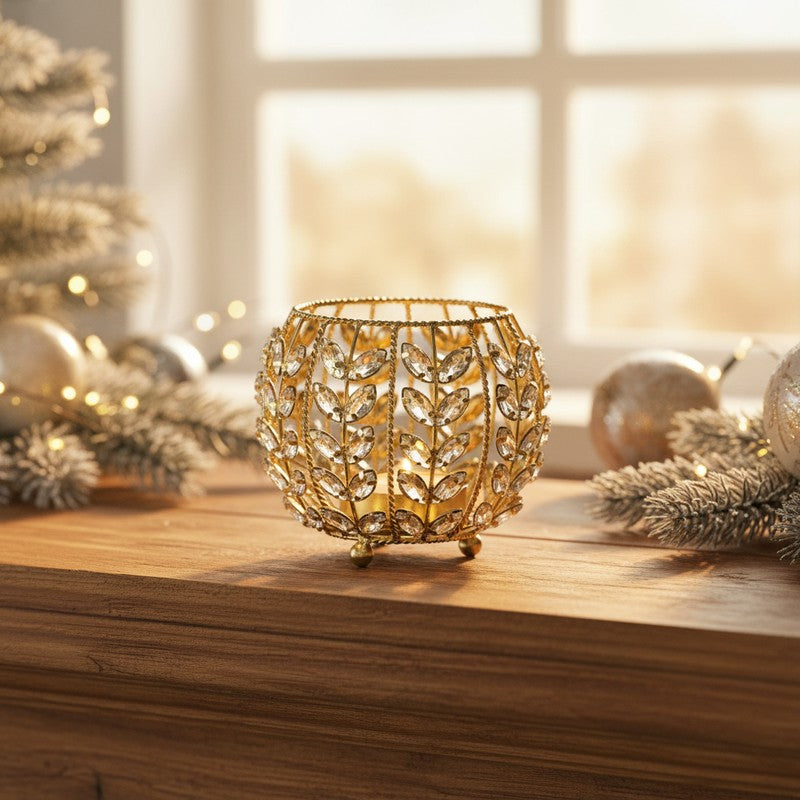 Luxe Leaf Christmas Tea Light Candle Holder