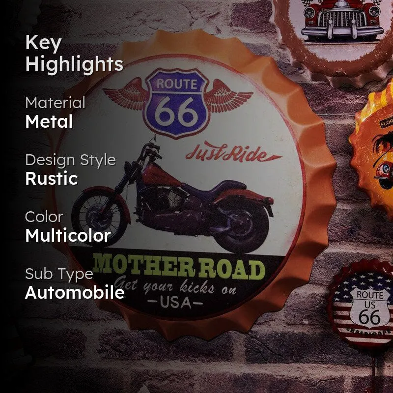 Route 66 Mother Road Bottle Cap Metal Wall Accent media 2